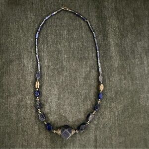 Vintage Lapis Bead with Silver Tone beaded Necklace-bought in Middle East